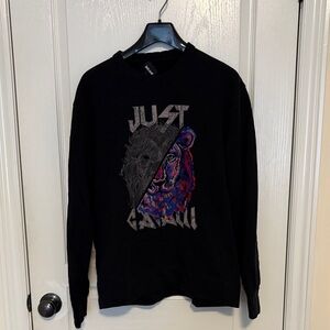 Just Cavalli Black Crewneck with Multicolor Lion Graphic